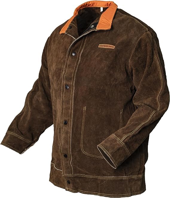 YESWELDER leather welding jacket stand-up collar protects the neck from sparks