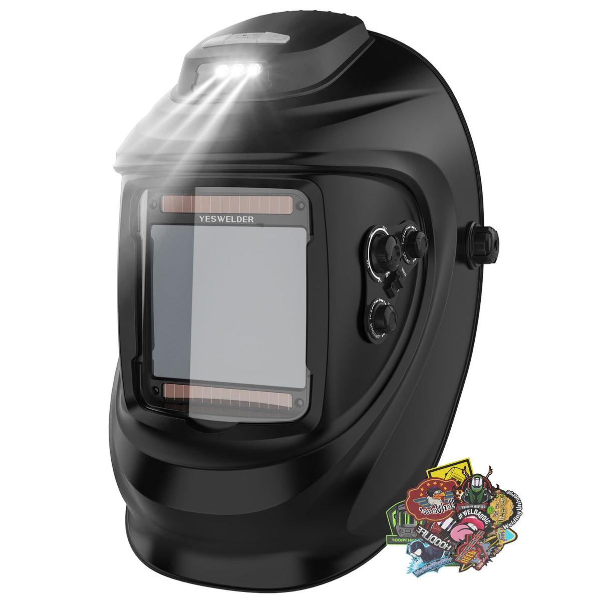 YESWELDER LYG-30800H-W helmet close-up showing clear vision for precise welding tasks