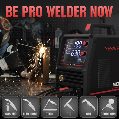 YESWELDER MCT-520 MIG synergic setting dial for easy wire speed and voltage matching