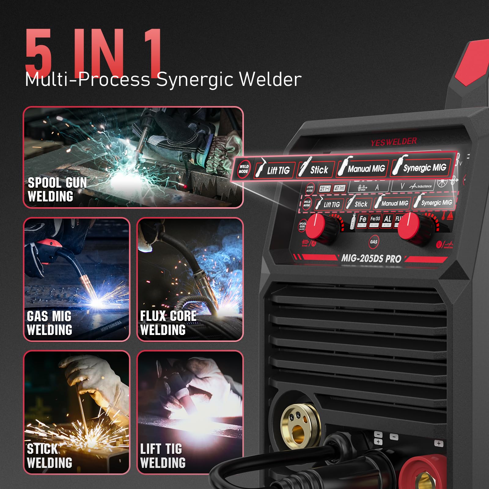 YESWELDER MIG-205DS PRO digital display shows current in real time.