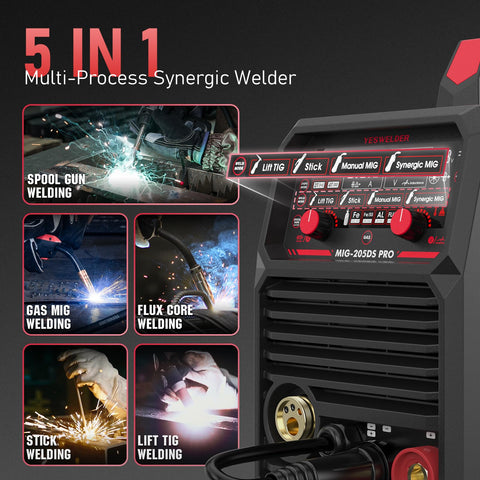 YESWELDER MIG-205DS PRO digital display shows current in real time.