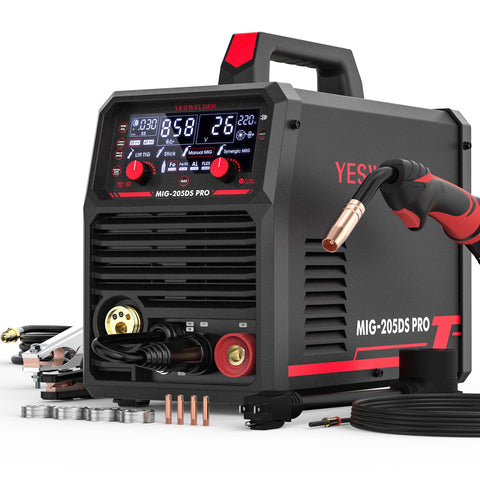 YESWELDER MIG-205DS PRO front panel and controls for easy setup.