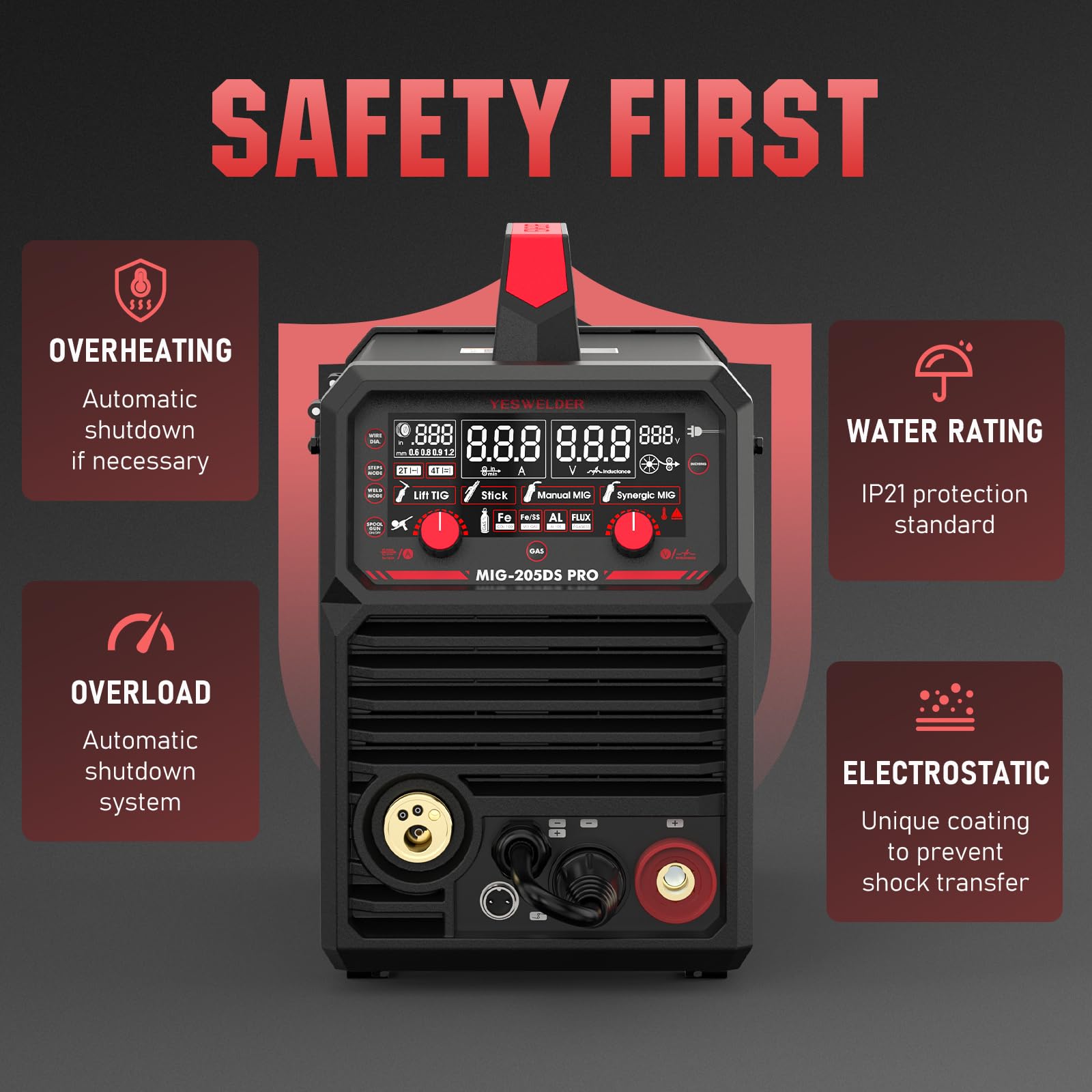 YESWELDER MIG-205DS PRO compact design suitable for shop or field use.