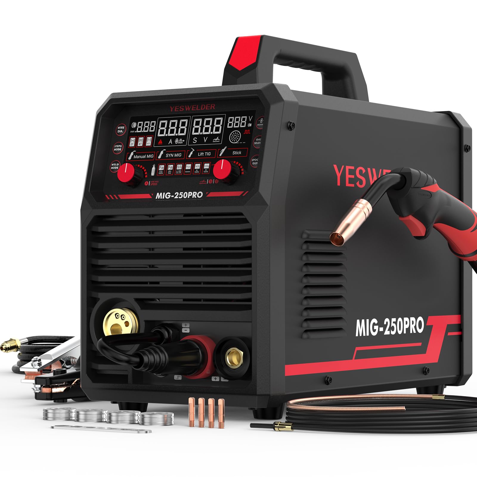 YESWELDER MIG-250PRO front panel with digital display for precise control.