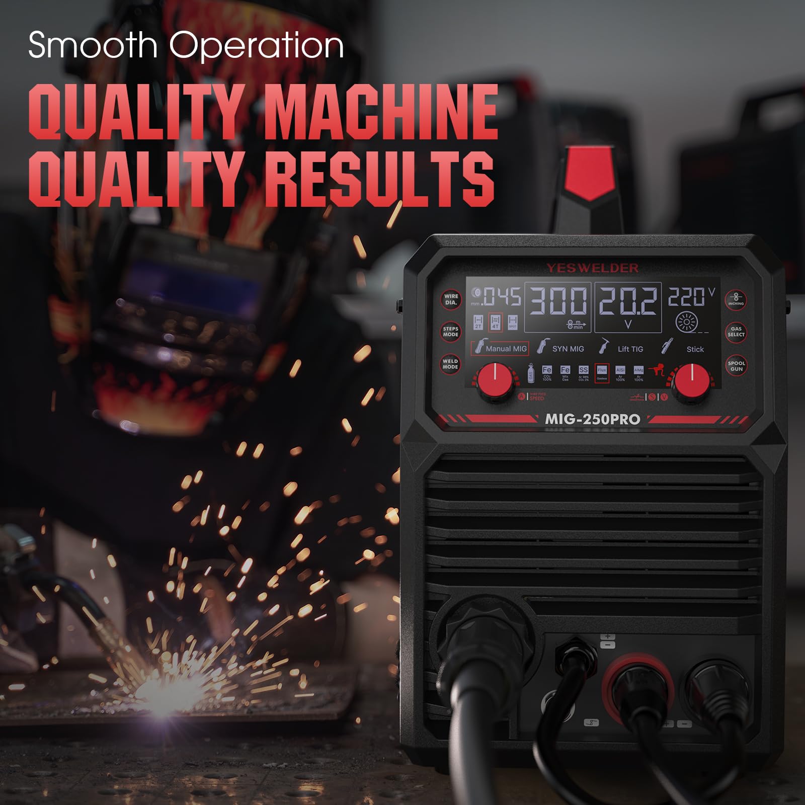 YESWELDER MIG-250PRO spool gun compatibility enables aluminum welding.