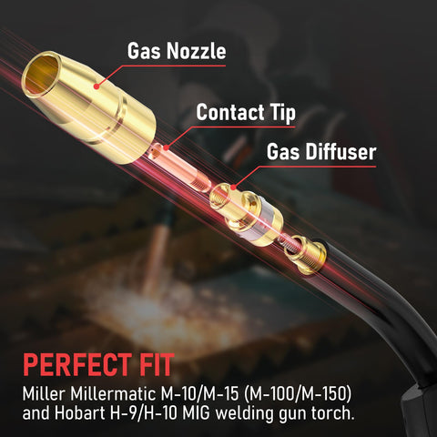 YESWELDER MIG kit includes nozzles and diffusers for gas or gasless welding.