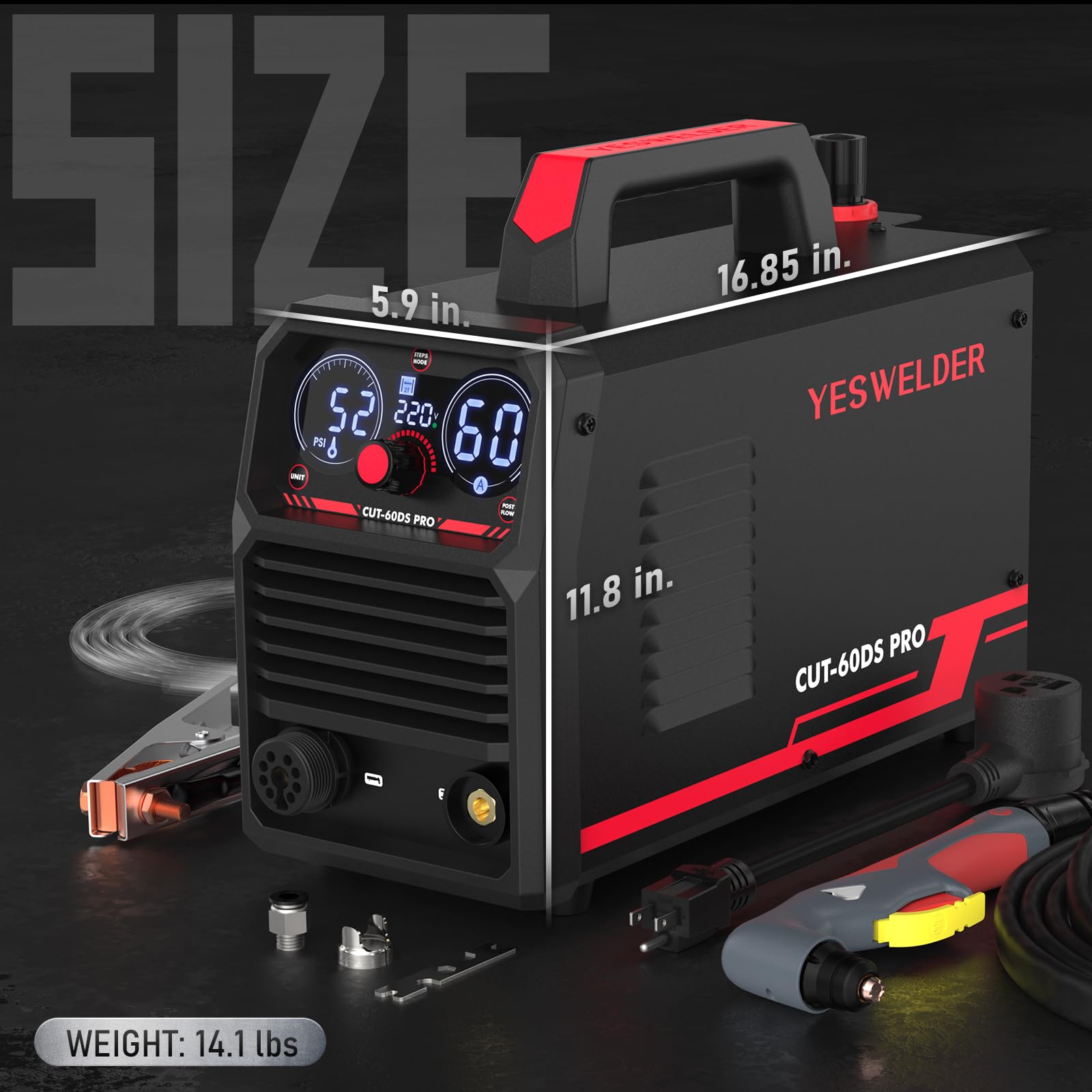 YESWELDER CUT-60DS PRO digital display closeup for real-time control.