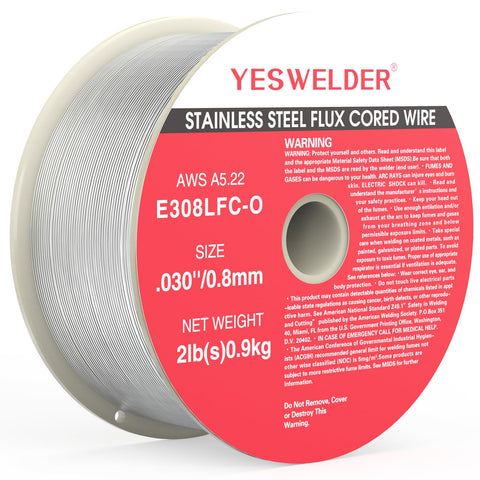 YesWelder stainless steel flux-core MIG wire on a 2 lb ABS spool for stable arc