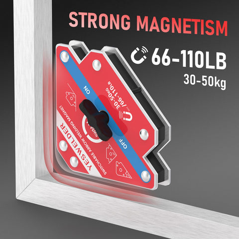 YESWELDER Arrow Welding Magnet displaying 45°, 90°, 135° angle holds for precise work.