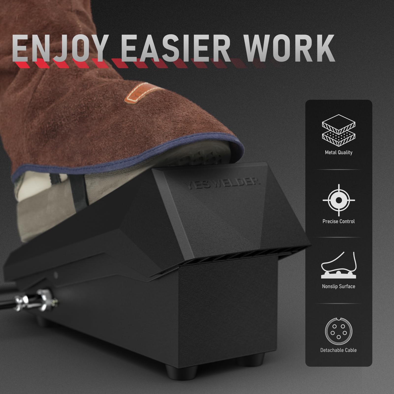 YESWELDER TIG foot pedal side view with ergonomic design for comfortable use