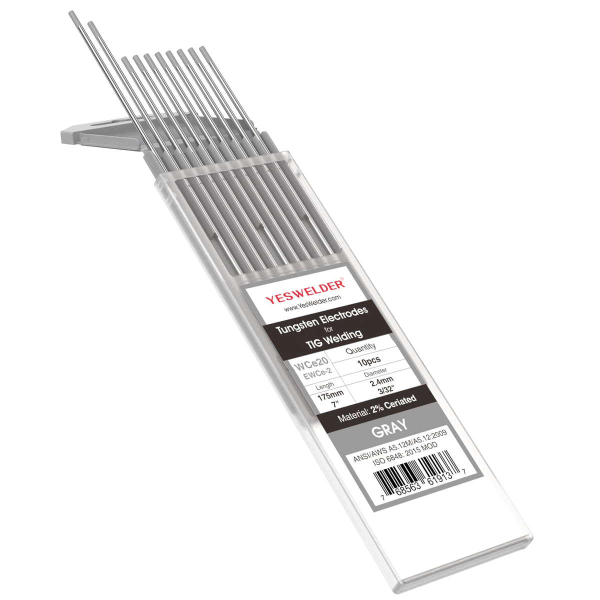 YesWELDER TIG tungsten electrode gray ceria 3/32x7 inches in a 10-pack for steady DC welding.