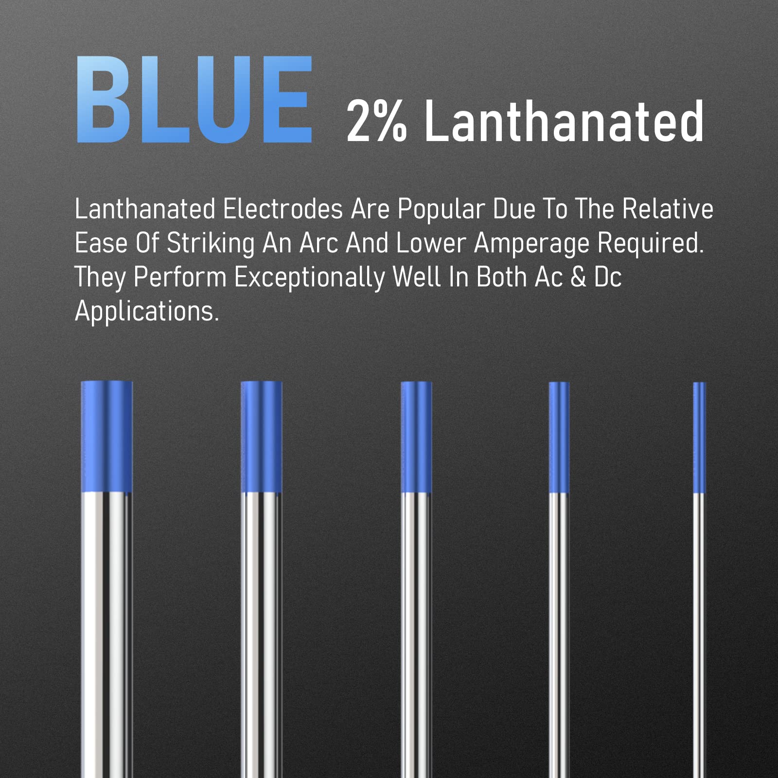 YESWELDER tungsten electrode blue 2percent for stable AC/DC TIG welding.