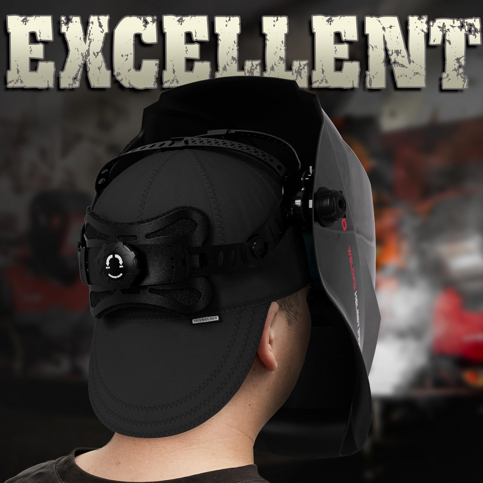 YESWELDER all black welding cap side view blocks dust for cleaner work