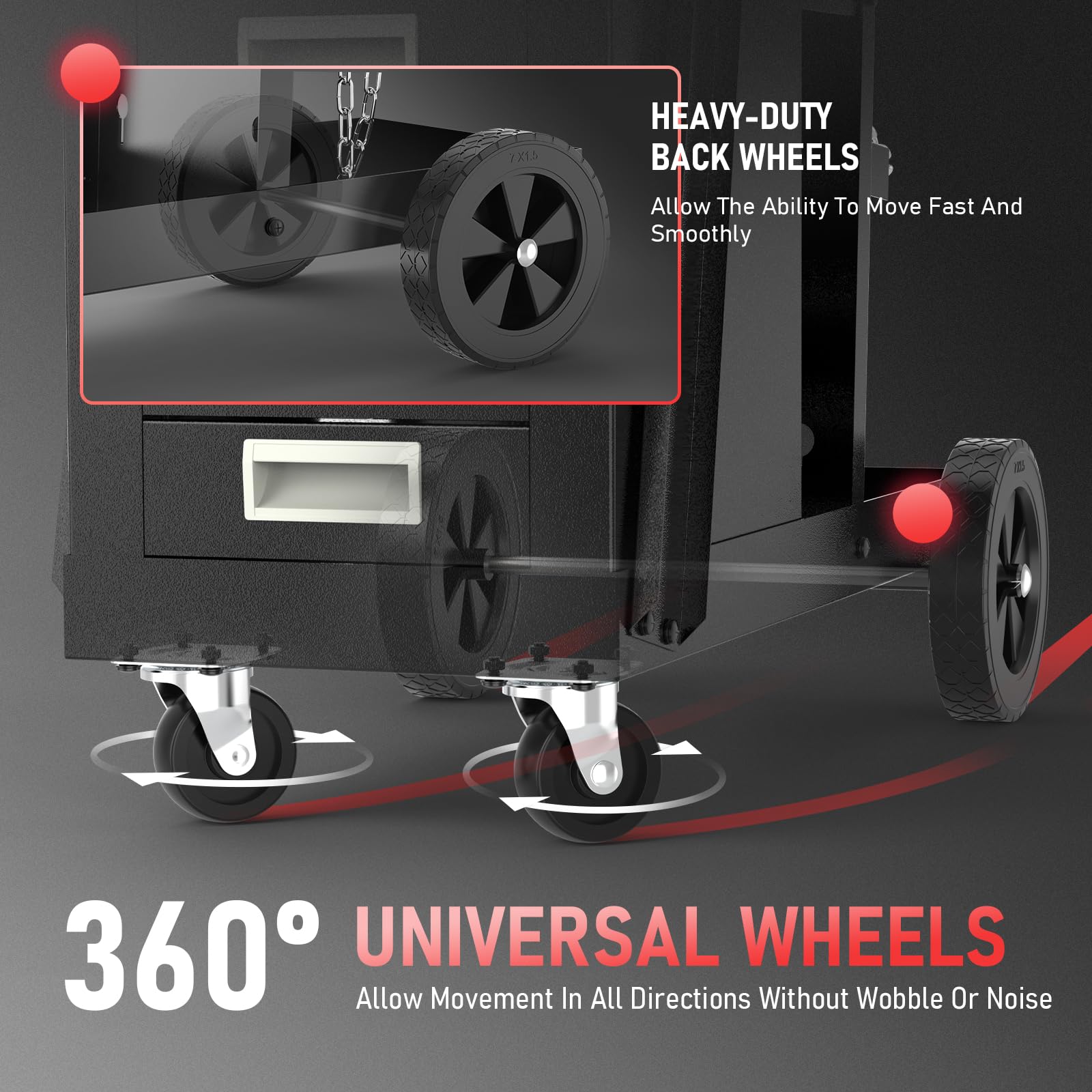 YESWELDER welding cart 360° wheels enable smooth movement across shop floors.