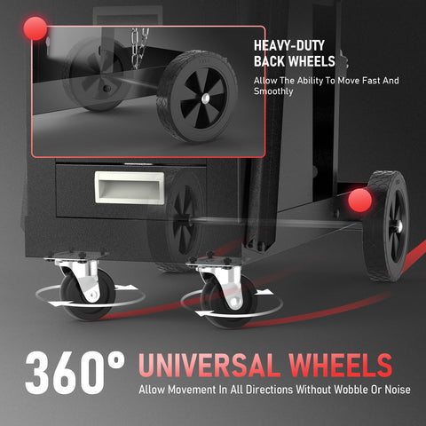 YESWELDER welding cart 360° wheels enable smooth movement across shop floors.