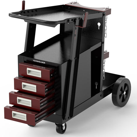 YESWELDER welding cart with four drawers keeps tools organized and within easy reach.