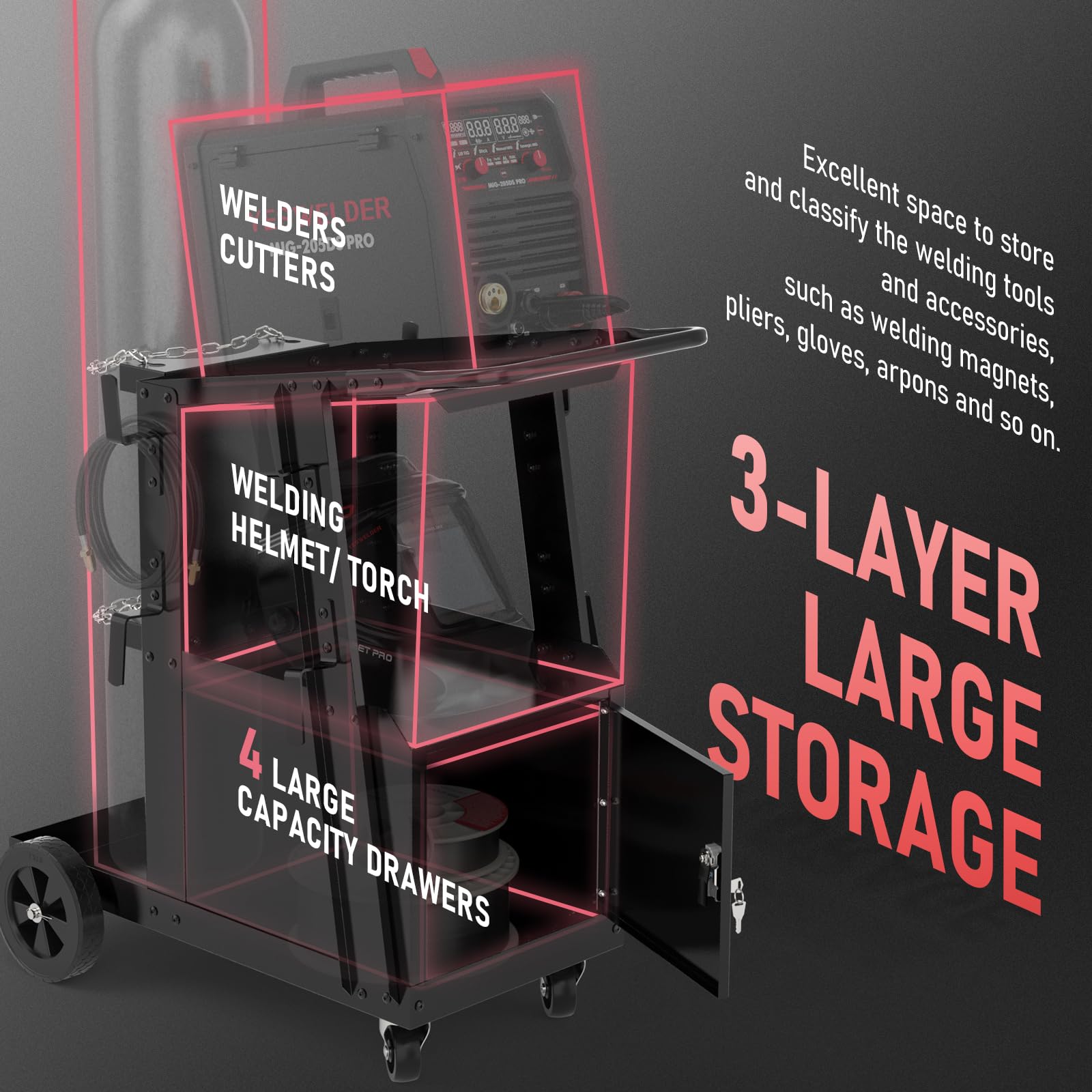 YESWELDER welding cart with cylinder slots and safety chains
