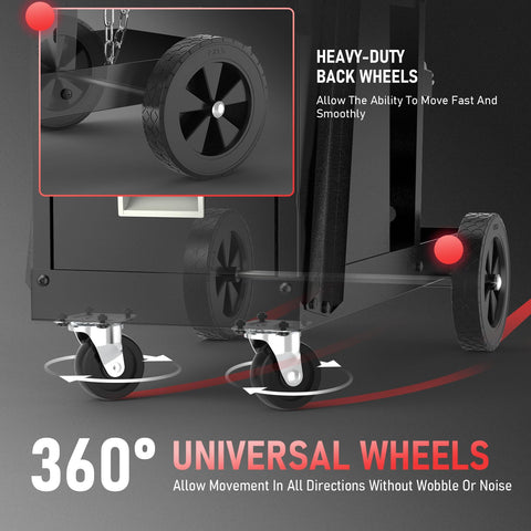YESWELDER welding cart in a workshop demonstrating mobility and organization