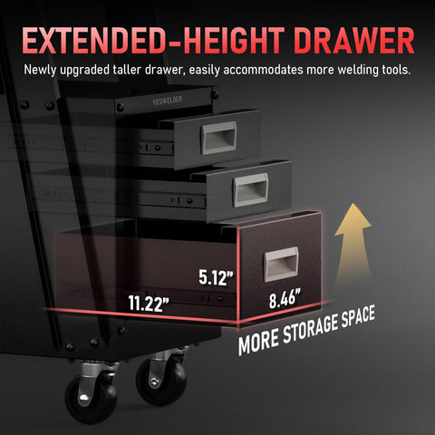 YESWELDER welding cart side drawer open for quick access to gloves and pliers