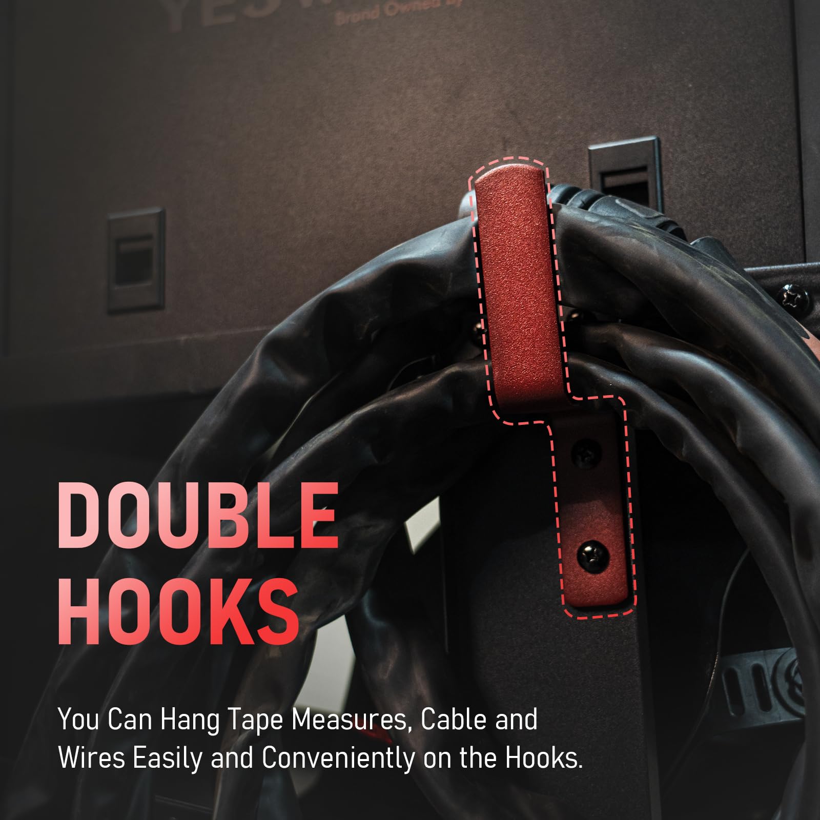 YESWELDER welding cart side hooks keep tape measures and cables tidy.