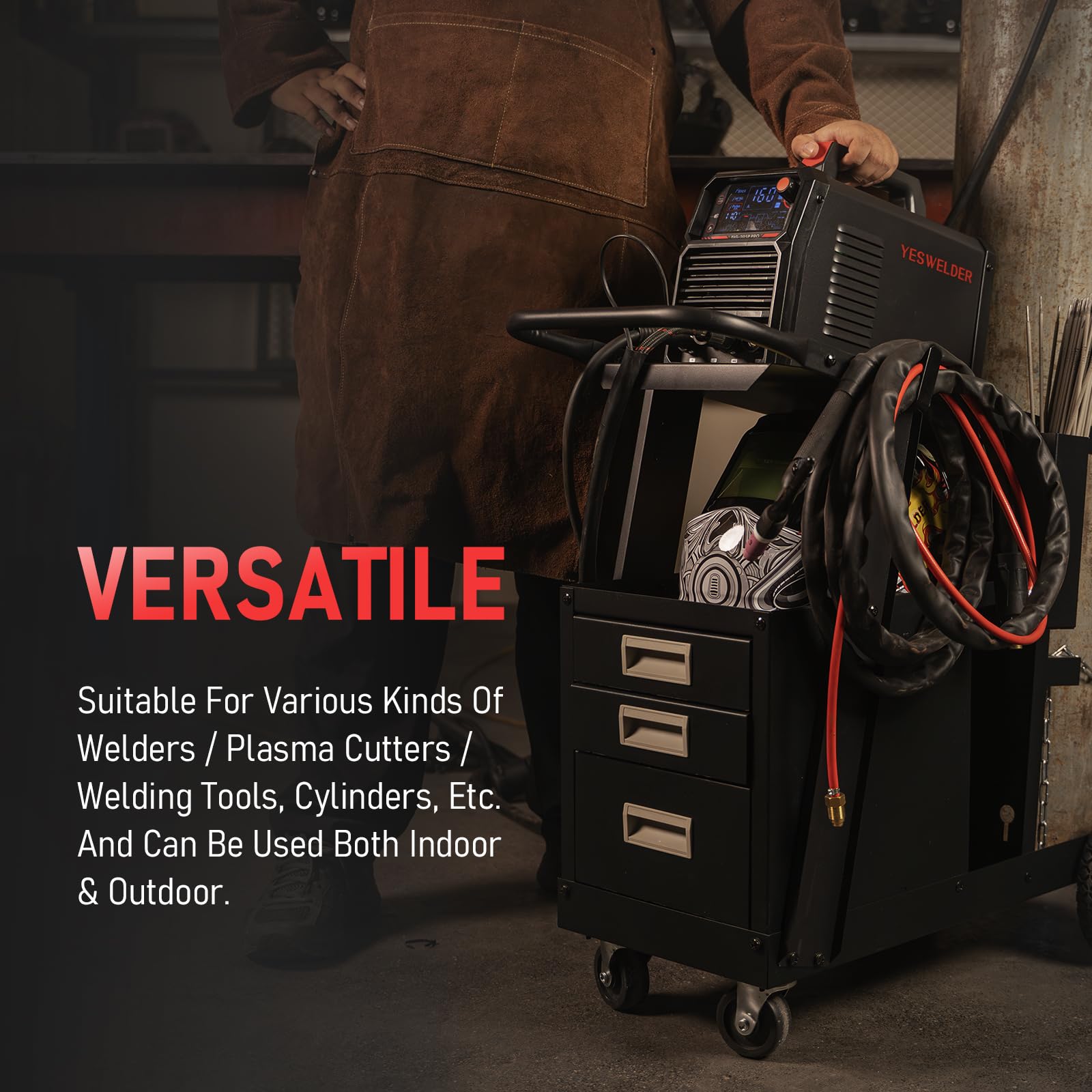 YESWELDER welding cart with ample storage compartments for accessories and consumables