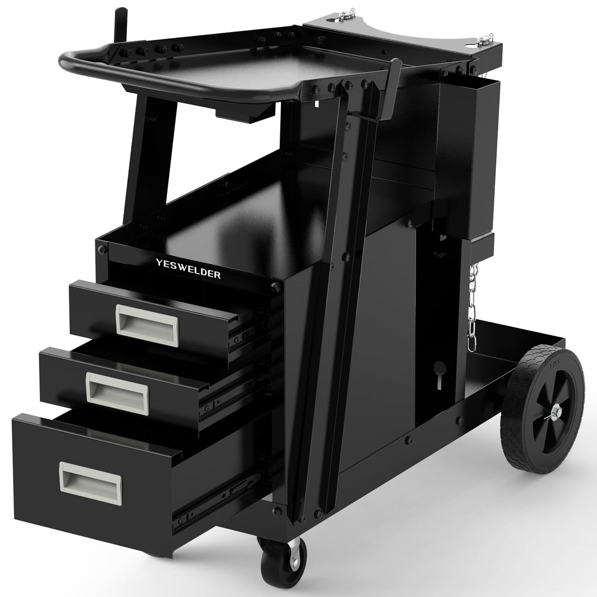 YESWELDER welding cart top view showing sturdy work surface for tools