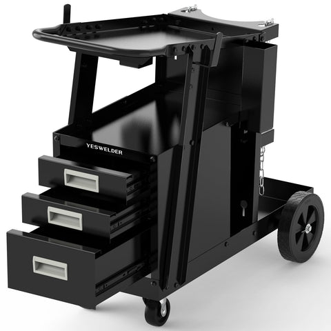 YESWELDER welding cart top view showing sturdy work surface for tools