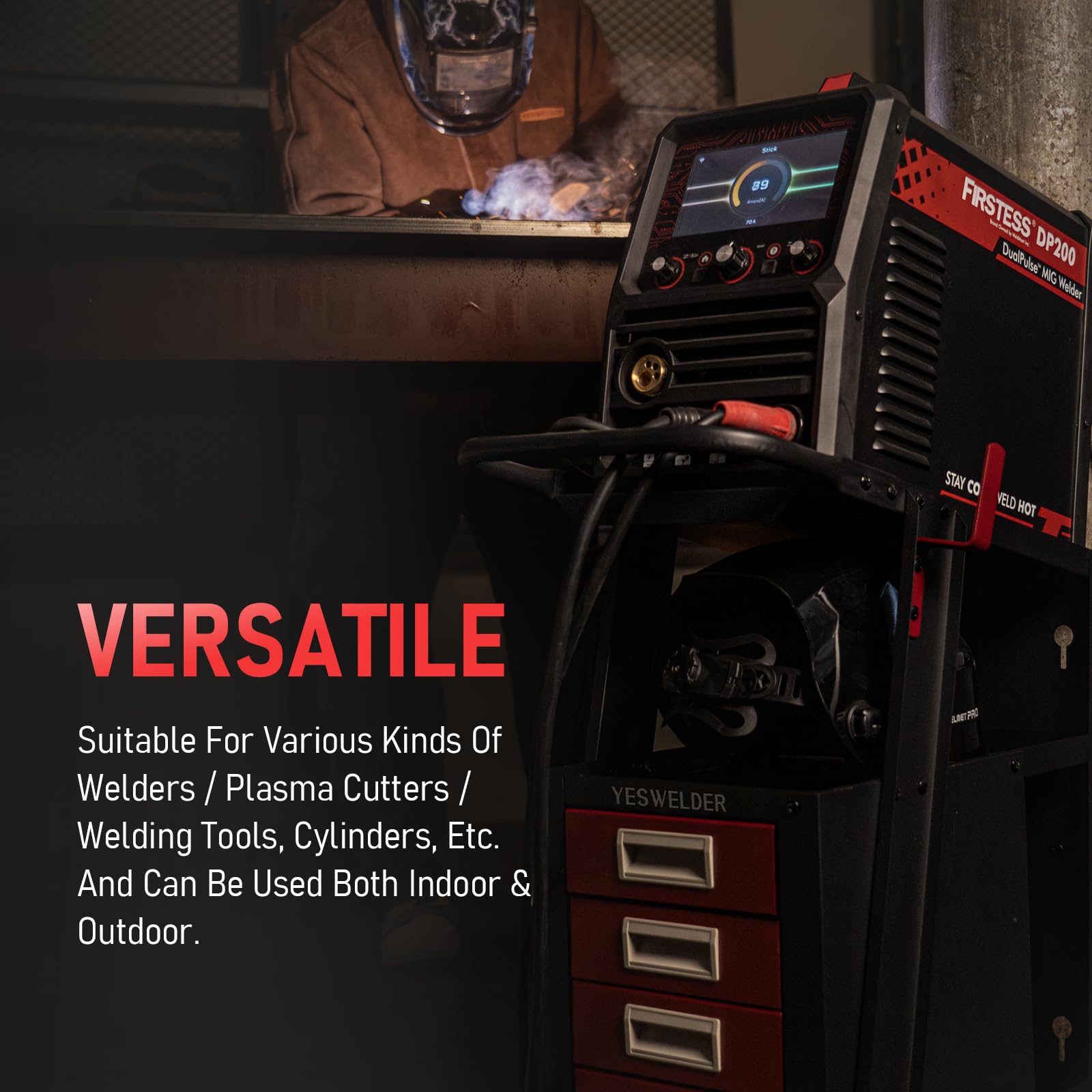 YESWELDER welding cart top surface provides spacious workspace for on-site tasks.