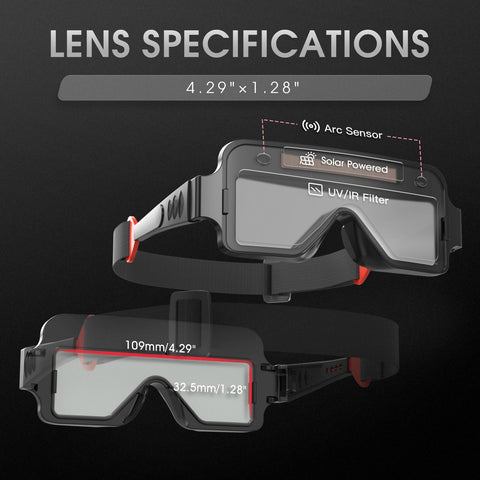 YESWELDER welding goggles highlighting two sensors for reliable arc detection