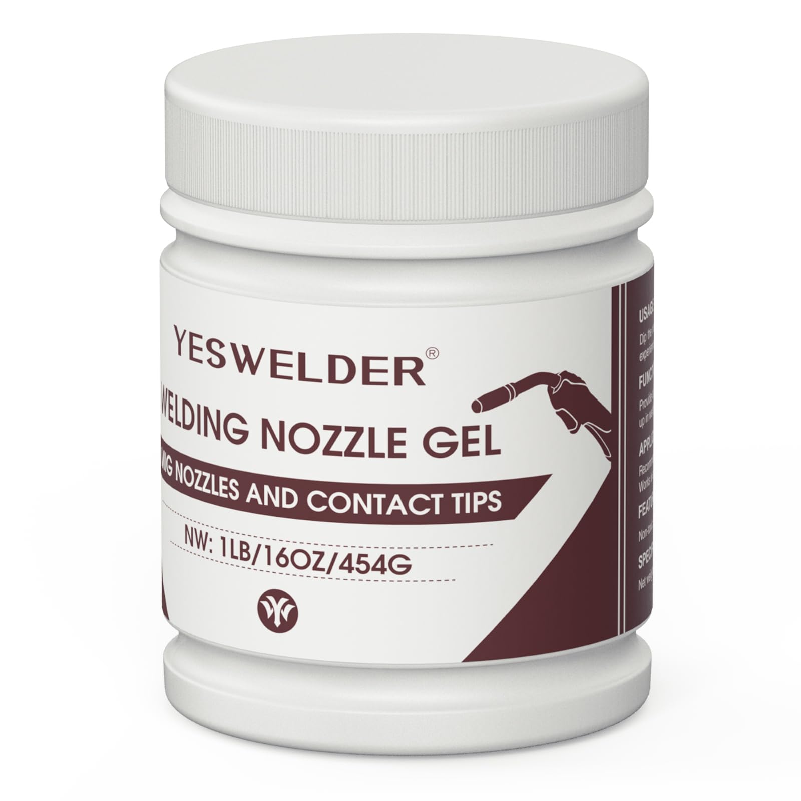 YESWELDER welding nozzle gel being dipped onto a MIG nozzle for anti-spatter protection.