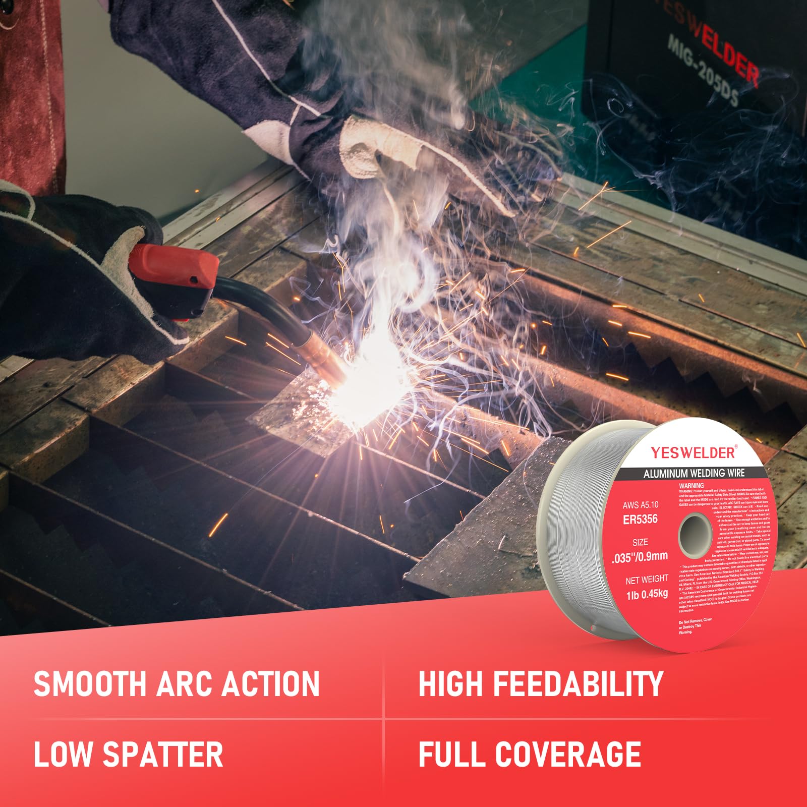 YESWELDER aluminum welding wire on durable ABS spool, ideal for fabrication projects.