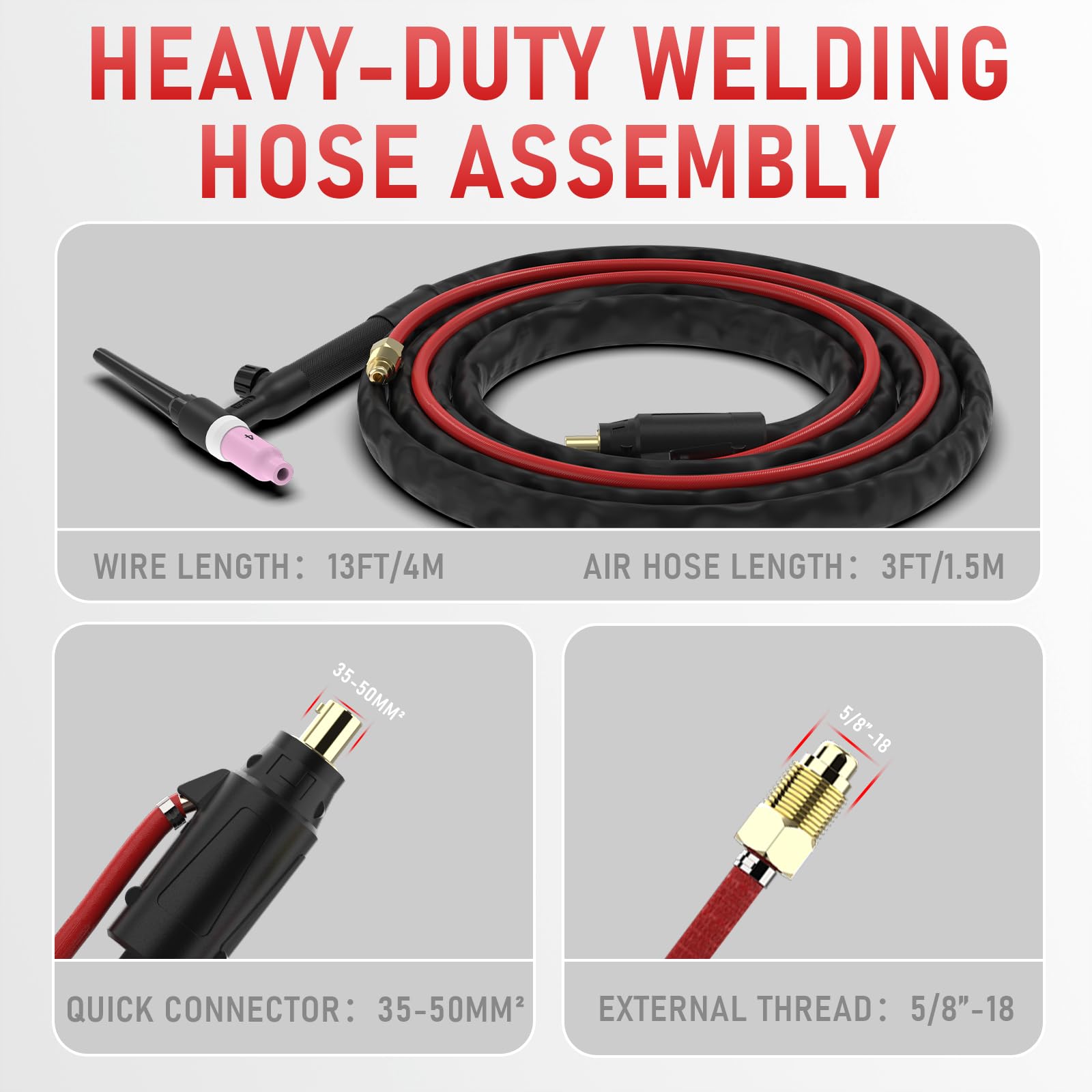 WP-17V TIG torch uses 8mm2 copper wire for efficient heat management