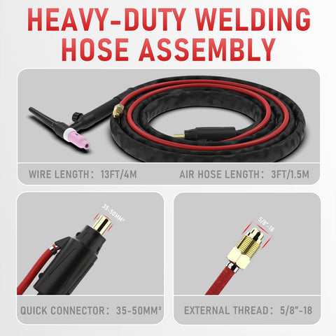 WP-17V TIG torch uses 8mm2 copper wire for efficient heat management