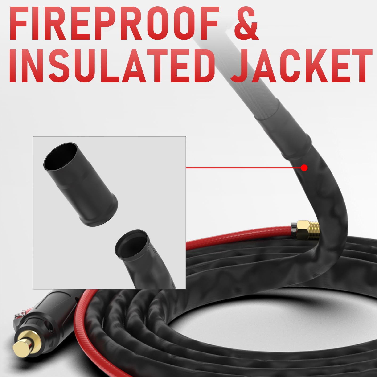 Fireproof insulated WP-17V TIG torch cable shields against sparks