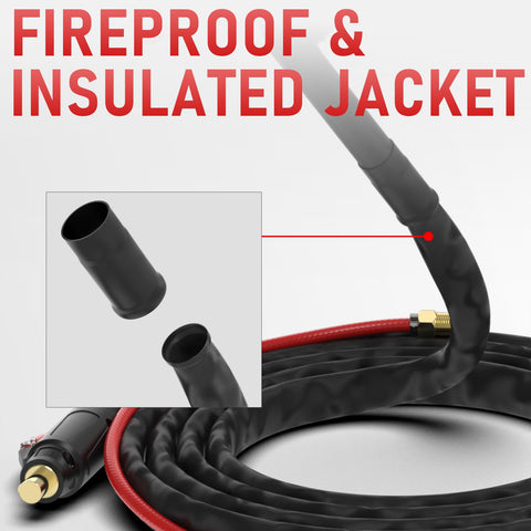 Fireproof insulated WP-17V TIG torch cable shields against sparks