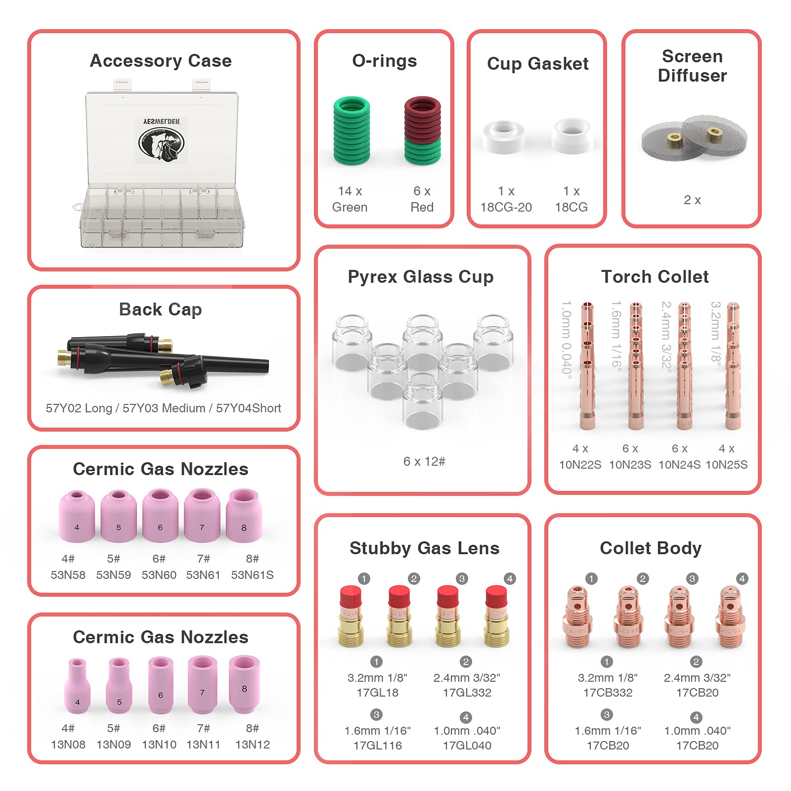 YESWELDER WP26 TIG torch tip set supports carbon steel and low alloy joints.