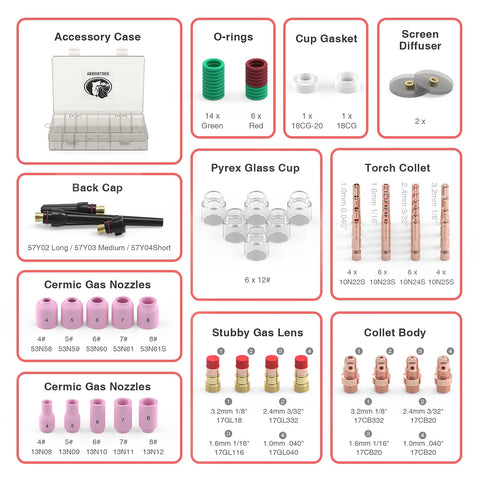 YESWELDER WP26 TIG torch tip set supports carbon steel and low alloy joints.