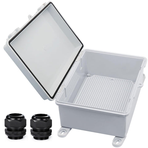 YETLEBOX weatherproof junction box with hinged cover protects outdoor wiring.