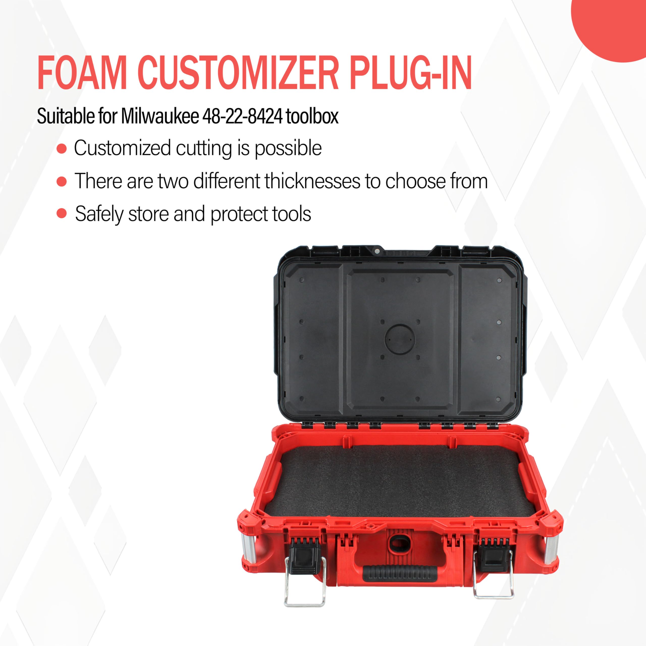YETTAT foam inserts for Milwaukee Packout 48-22-8424, layered foam detail for depth control.