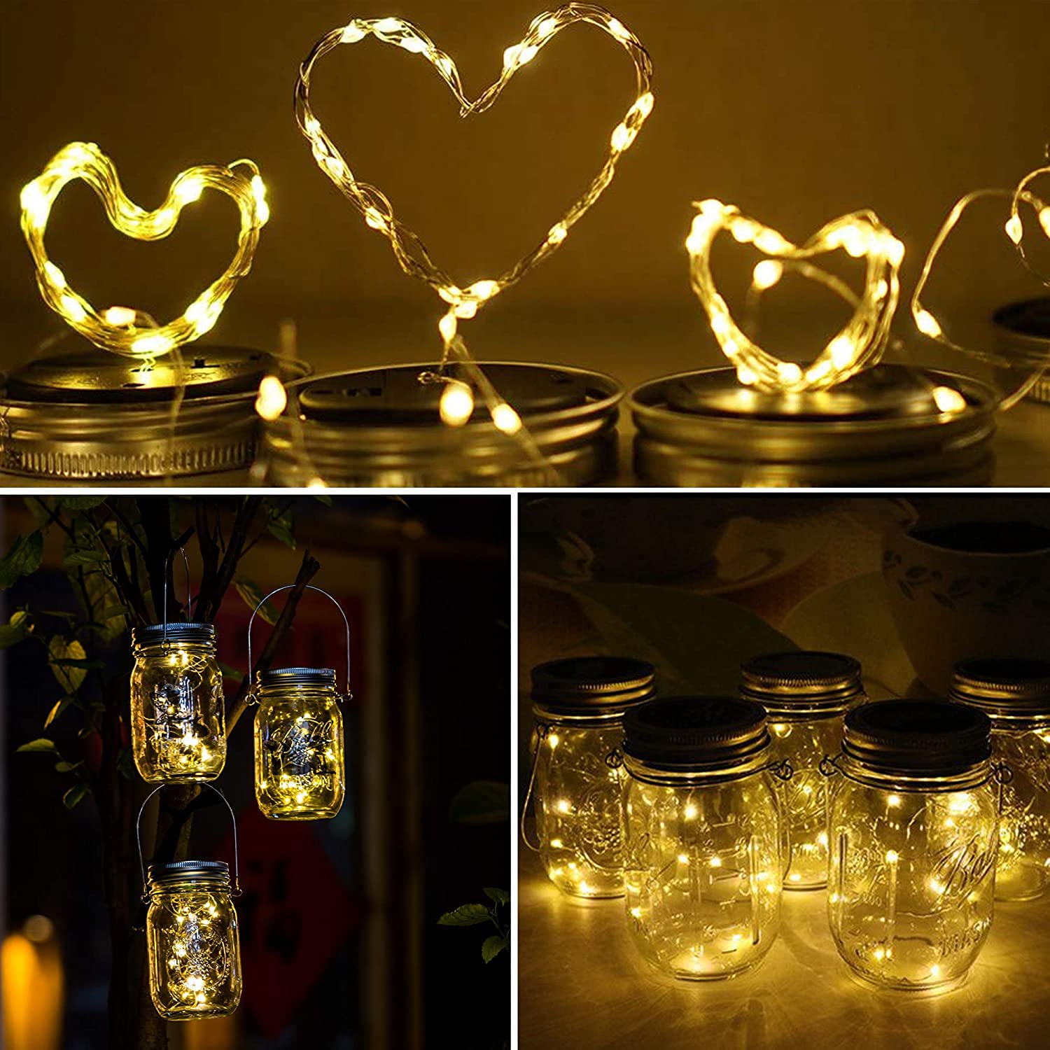 yeuago 12-pack lights shown with jars and hangers