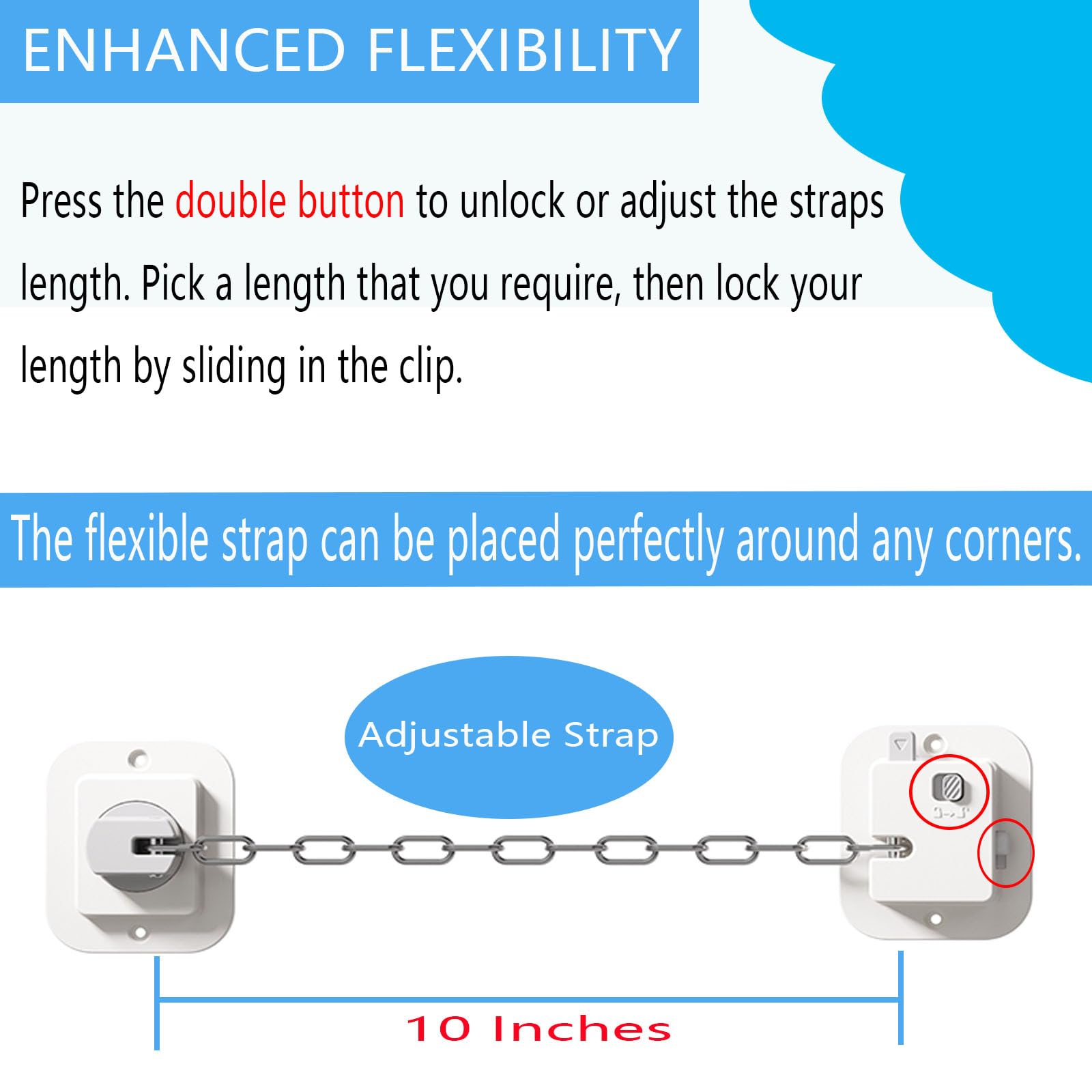 YEYA adjustable length from 3 to 10 inches.