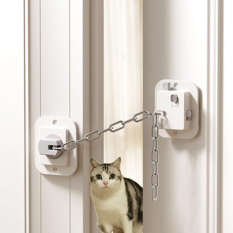 YEYA cat door latch closeup with adjustable strap.