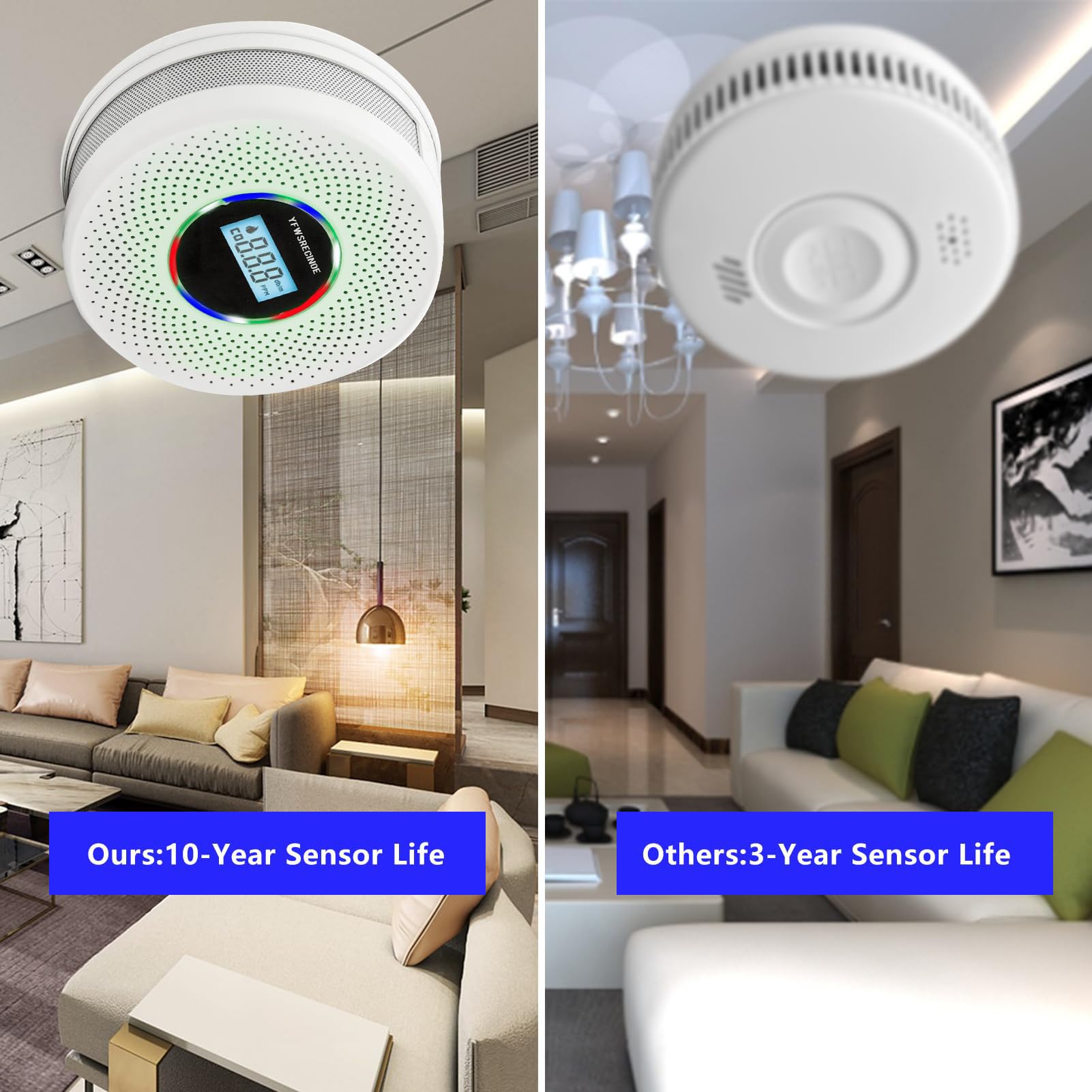 Yfwsrecinoe battery-powered detector installs easily with included hardware.