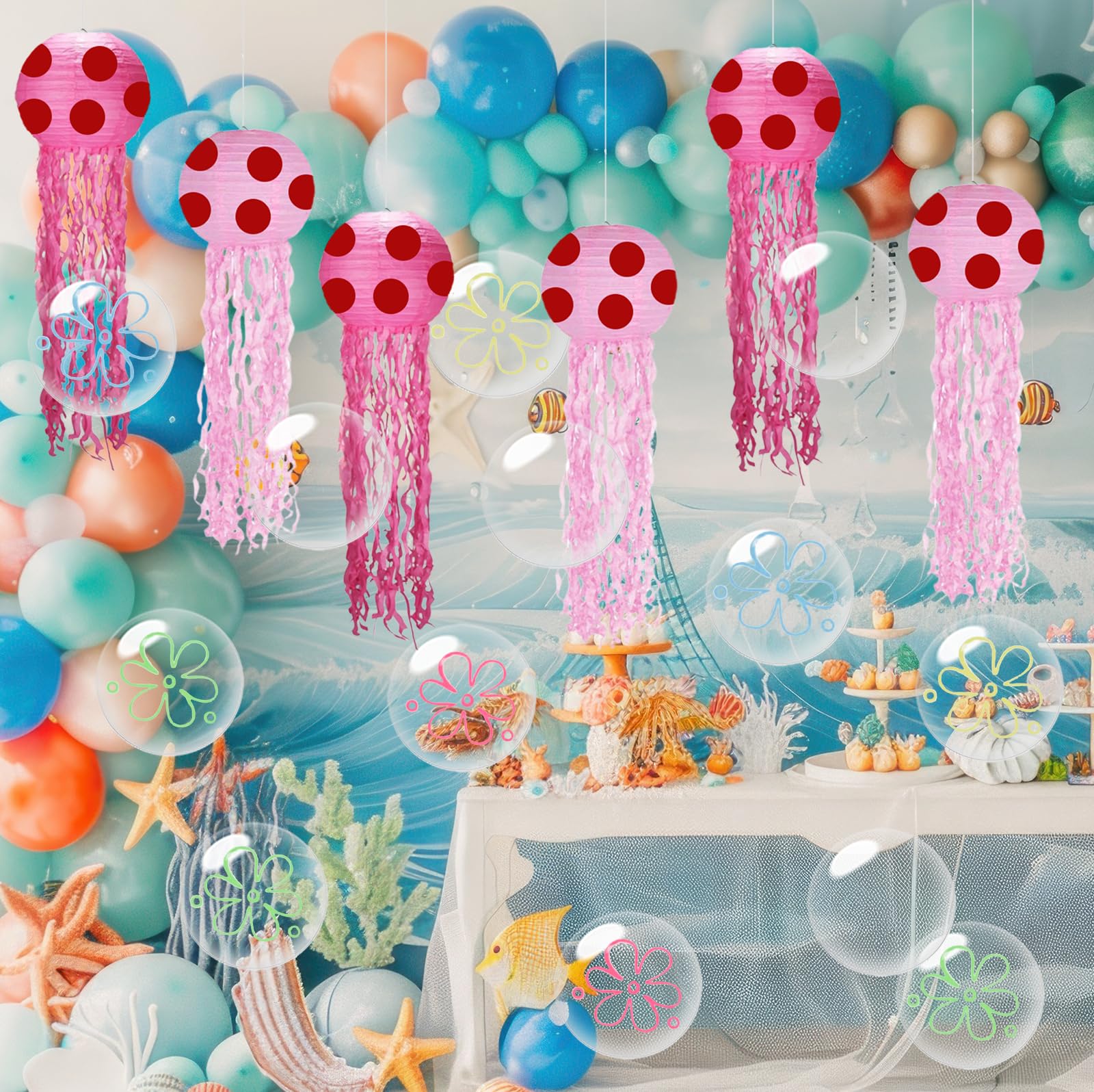 YHJIG 60-piece balloon mix for complete ocean-themed party styling.