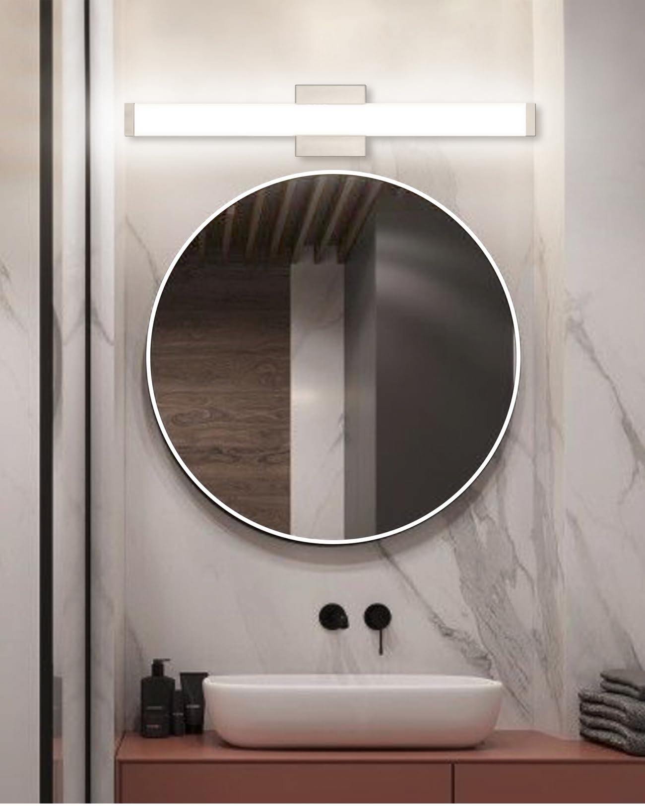 YHTlaeh modern design bathroom light complements brushed nickel decor.