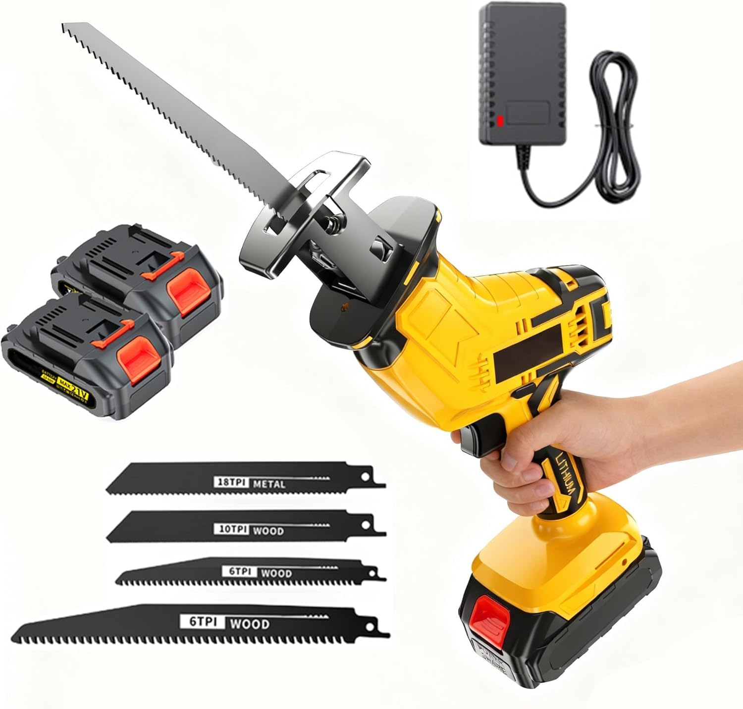 YHTQX cordless reciprocating saw with battery pack for seamless on-site cutting.