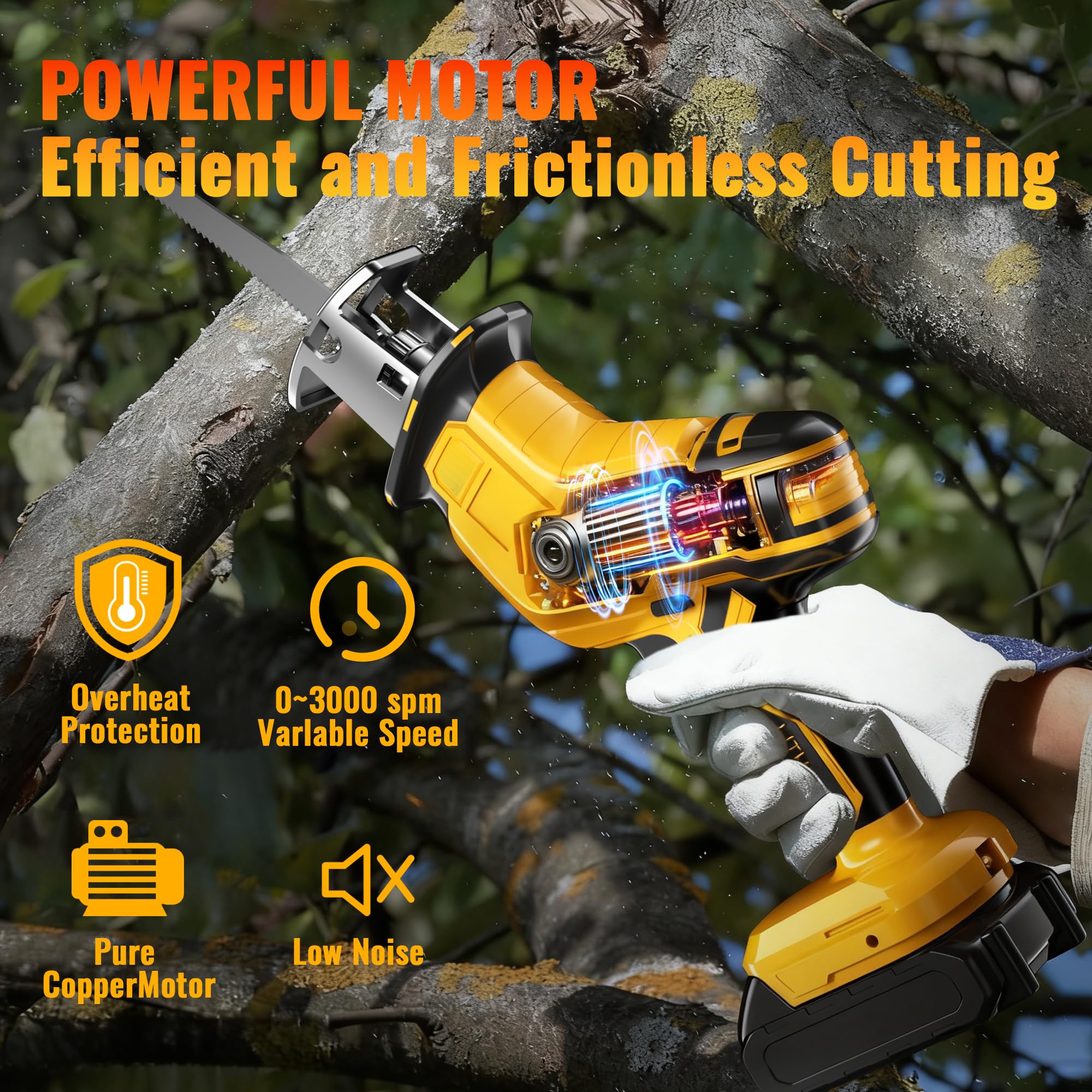 YHTQX saw with LED work light provides precise visibility during cuts.