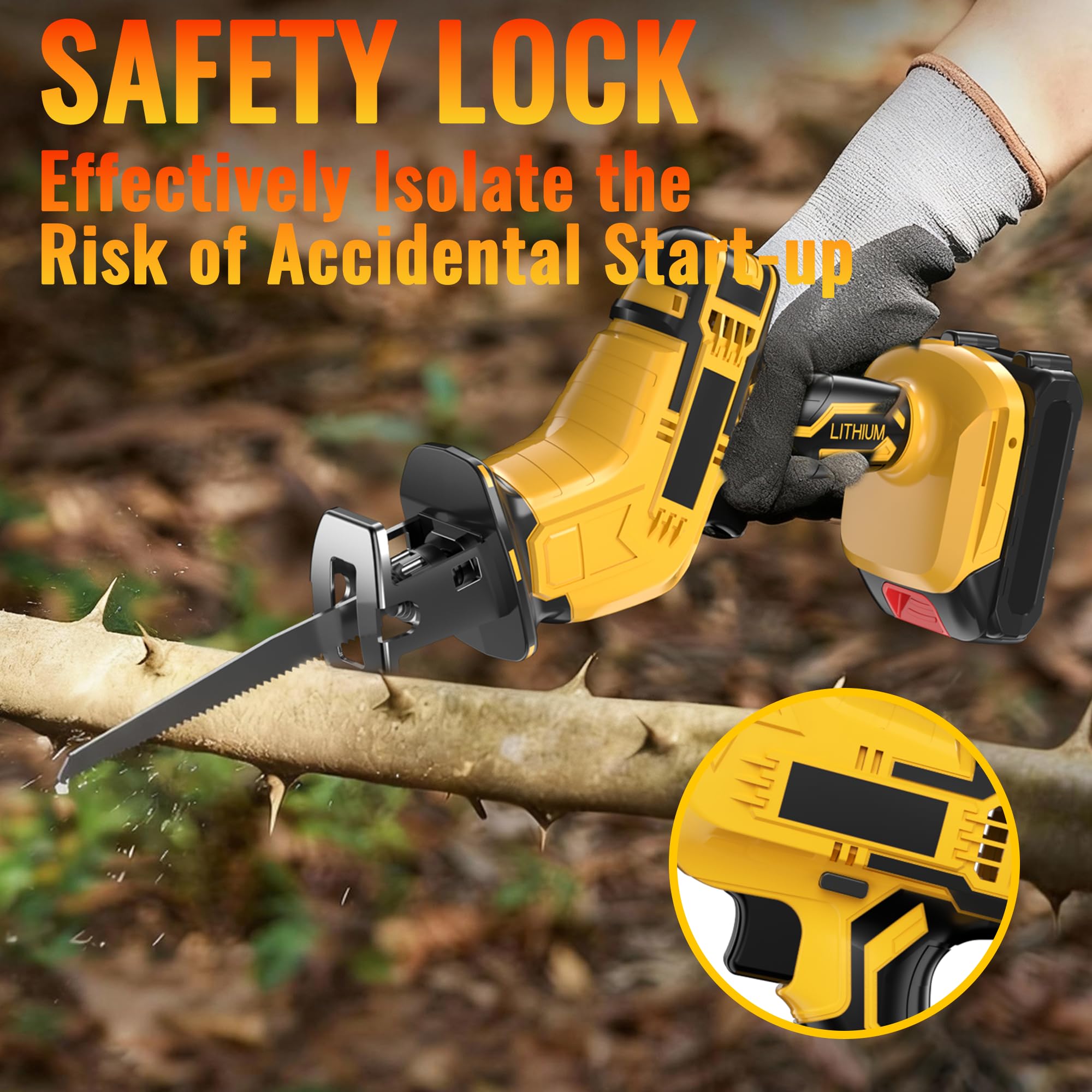 YHTQX safety lock prevents accidental activation during blade changes.