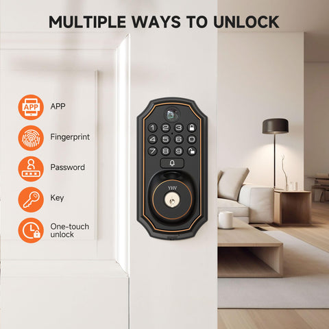 YHV fingerprint scanner enabling quick, secure entry for trusted residents.