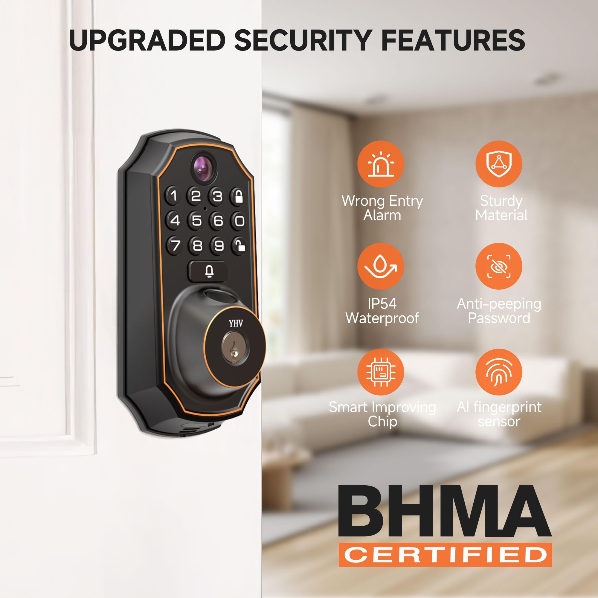 YHV video doorbell offering live view and two-way visitor talk.